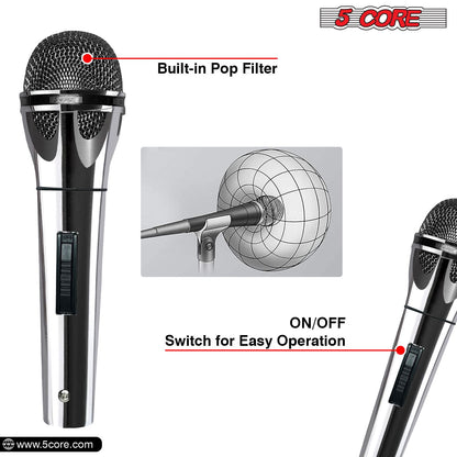 5 CORE Microphone Dynamic Vocal Handheld Mic Cardioid Unidirectional Microfono w On Off Switch + XLR Audio Cable for Singing Karaoke Public Speaking & Parties - PM 817 CH