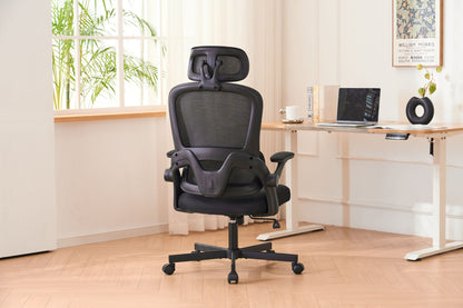 Ergonomic Mesh Office Chair, High Back Desk Chair with 3D Armrests, Up&Down Lumbar Support, Swivel Computer Task Chair with Adjustable 2D Headrest, Tilt Function Black