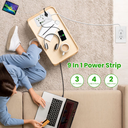 Power Strip with 5.9FT Extension Cord 3 AC Outlets and 2 USB A Ports 1 USB C Port 2500W Wall Mount Outlet Extender For Home Office Dorm Travel