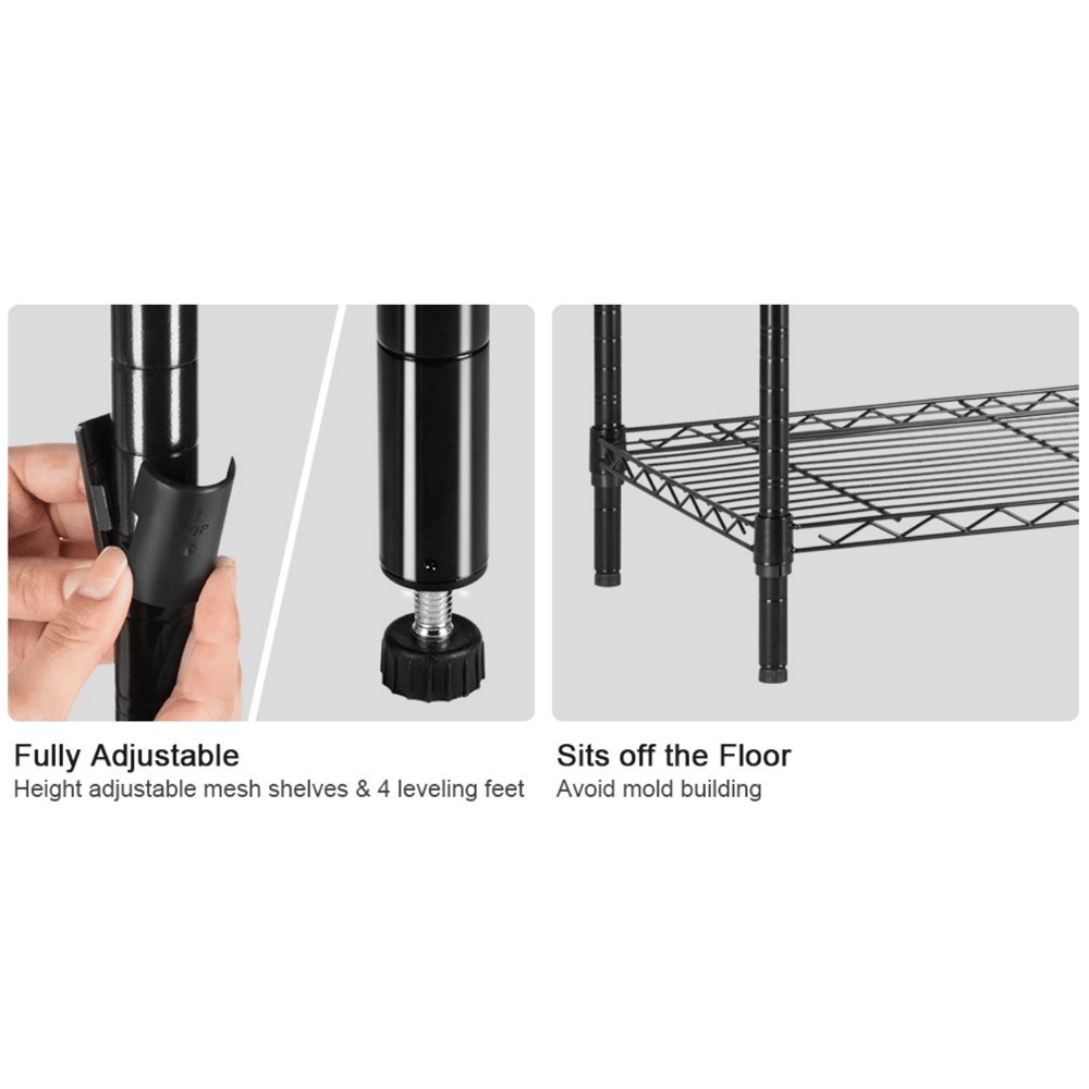 3 Tier Leveling Feet, 350 Pound Weight Capacity Per Shelf Adjustable Shelves