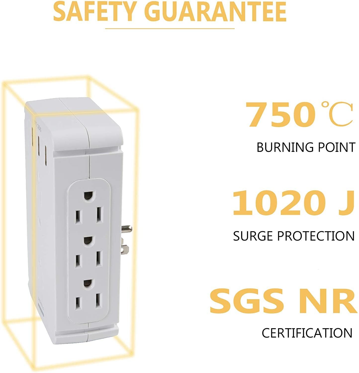 Bosonshop Wall Outlet Extender-2 Pack Surge Protector Multifunctional Outlet Wall Plug with 3 USB Ports(3.4A Total), 8 AC Outlets, Removable Outlet Shelf