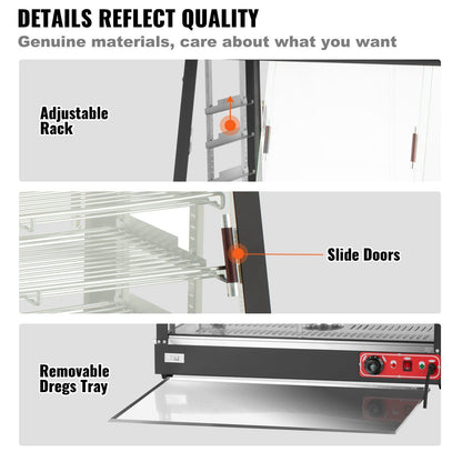 VEVOR Commercial Food Warmer Display w/ Stainless Frame Glass Doors