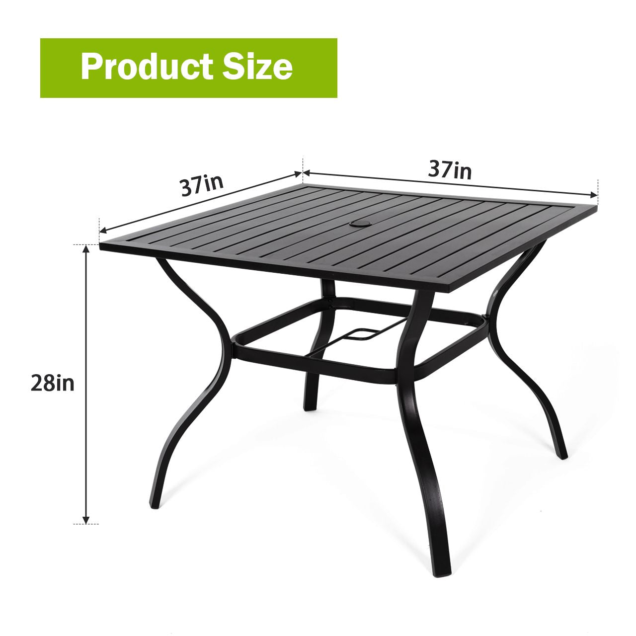 MEOOEM Outdoor Metal Patio Dining Table with Umbrella Hole;  Metal Steel Square Backyard Bistro Table for Garden;  Poolside;  Backyard;  Black