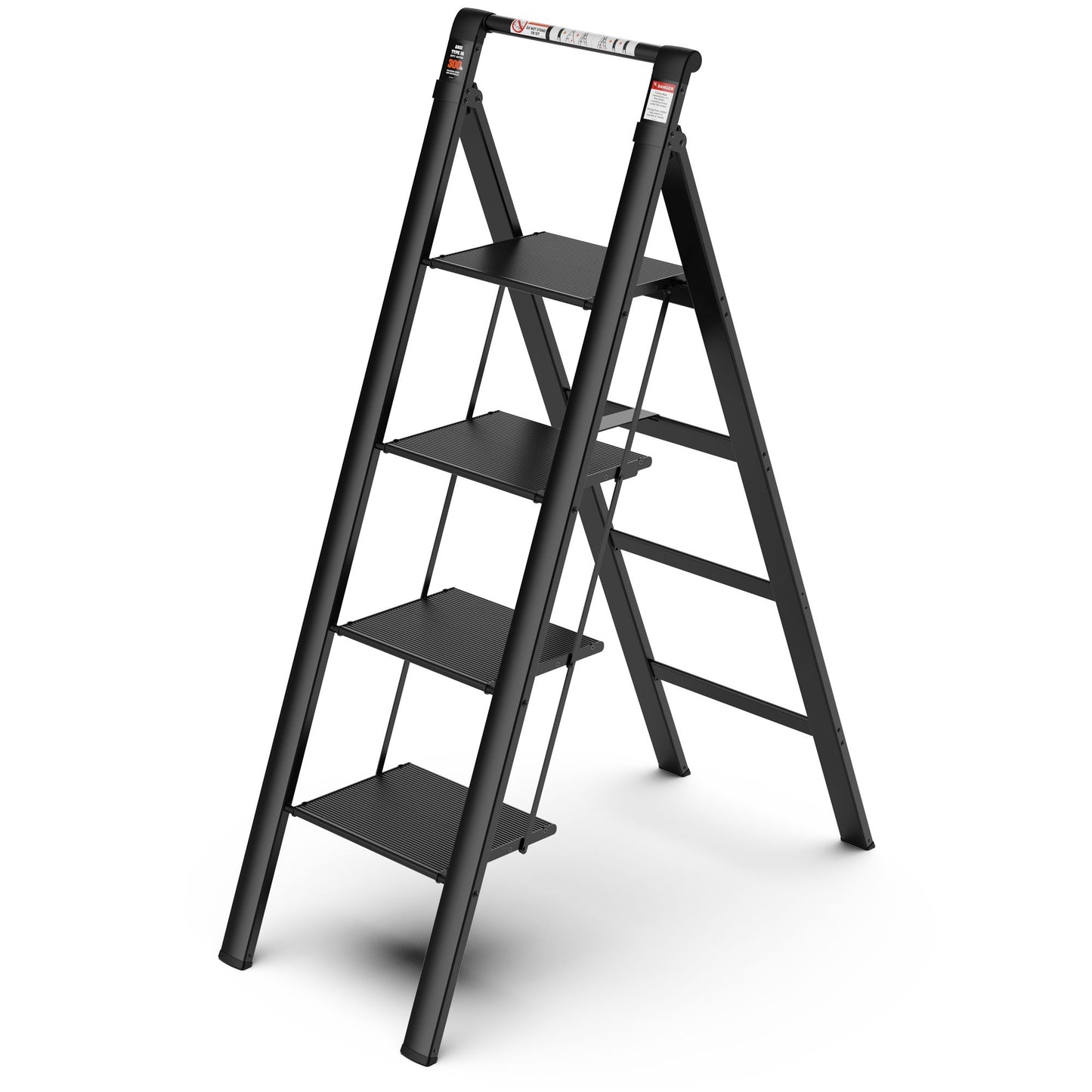 4 Step Ladder;  Retractable Handgrip Folding Step Stool with Anti-Slip Wide Pedal;  Aluminum Step Ladders 4 Steps;  300lbs Safety Household Ladder