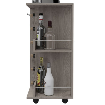 Tennessee Bar Cart, One Cabinet With Division, Six Cubbies For Liquor, Two Shelves