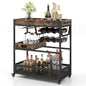 3-Tier Industrial Buffet Serving Cart with Wine Rack