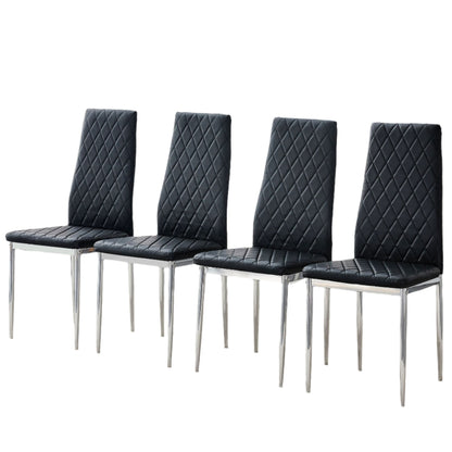 [SET OF 4] Checkered armless high back black and metal dining chair