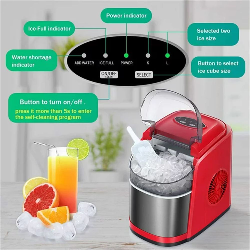 Countertop Ice Maker;  9 Cubes Ready in 6-8 Minutes with Self-Cleaning Program;  Compact Automatic Ice Makers;  Red;  Black&Red;  White