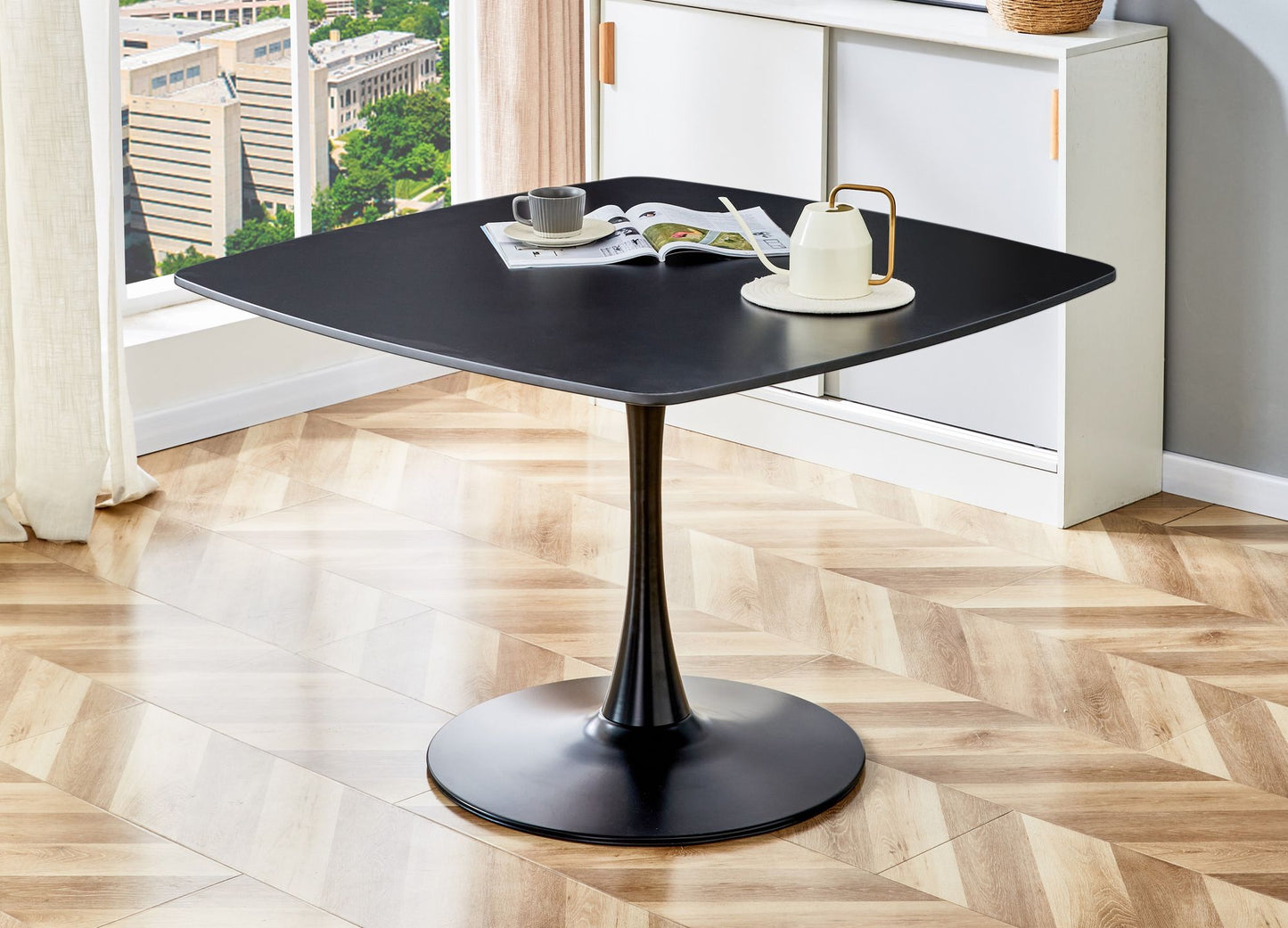 42.1\" Table Mid-century Dining Table for 4-6 people With Round Mdf Table Top, Pedestal Dining Table, End Table Leisure Coffee Table