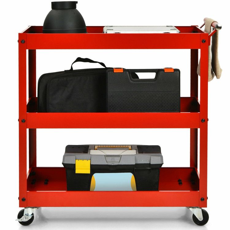 3-Tier Utility Cart with Steel Frame and Four Wheels