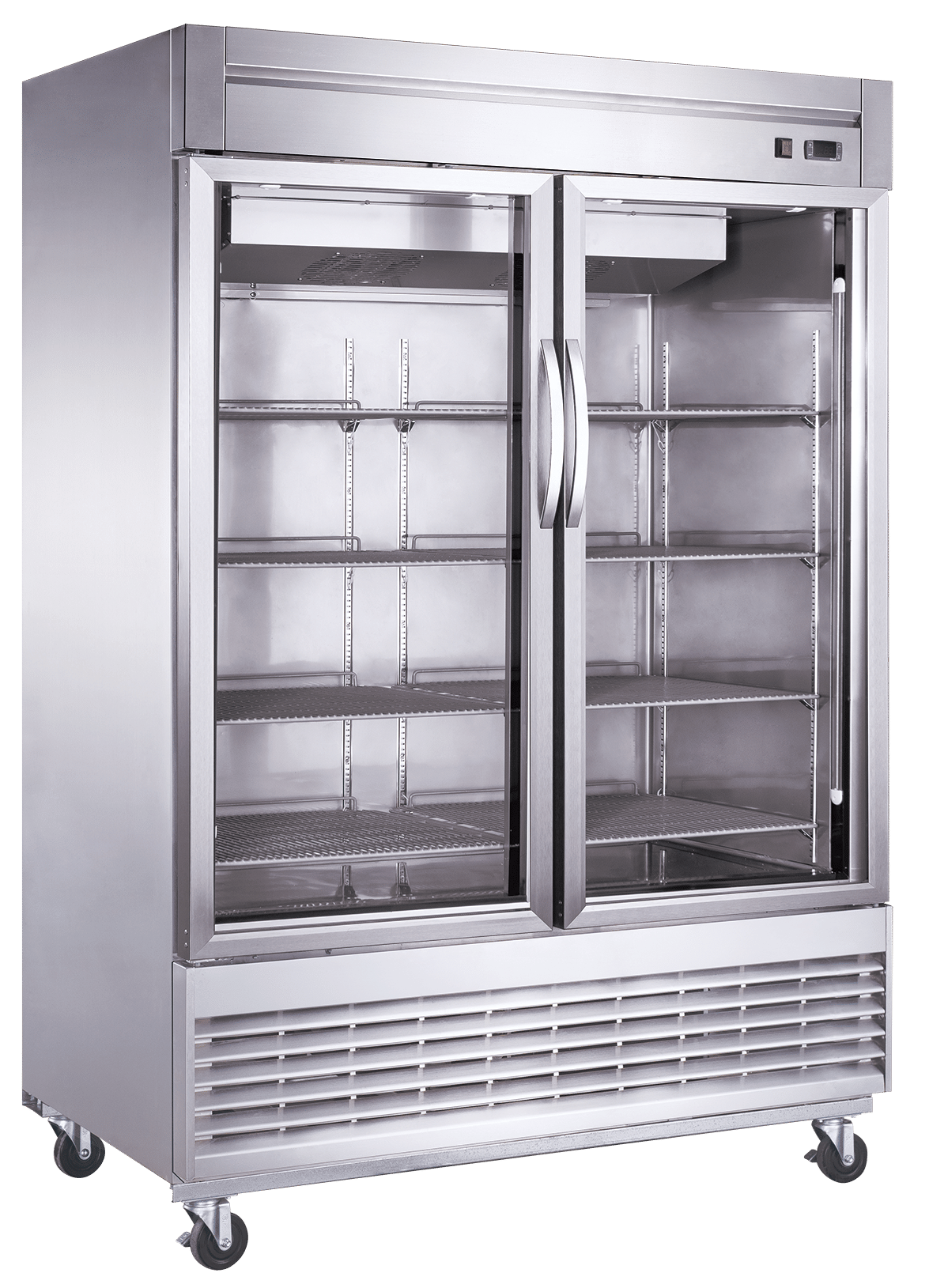 Dukers Commercial Double Glass Door Upright Bottom-Mounted Reach-in Refrigerator in Stainless Steel