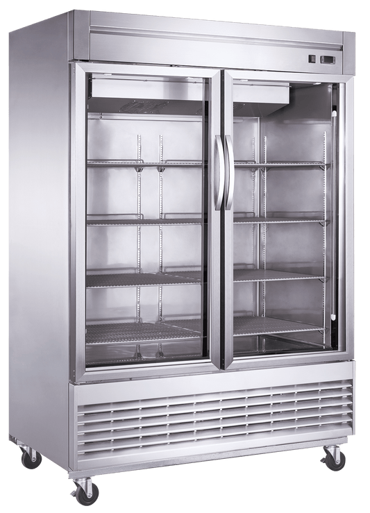 Dukers Commercial Double Glass Door Upright Bottom-Mounted Reach-in Refrigerator in Stainless Steel