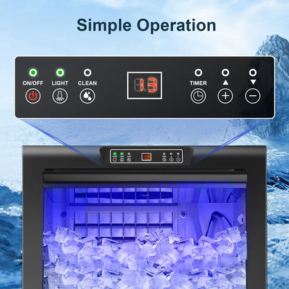 Commercial Ice Maker 100-150lbs/24H Ice Maker Machine, Auto Self-Cleaning, LED Digital Display, Blue Light, Under Counter/Freestanding Ice Machine for Home/Office/Restaurant/Bar