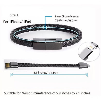 ANSTY Portable Braided Leather Charger Cord Smart USB Charging Cable Bracelet Cord For Android IPhone Phone