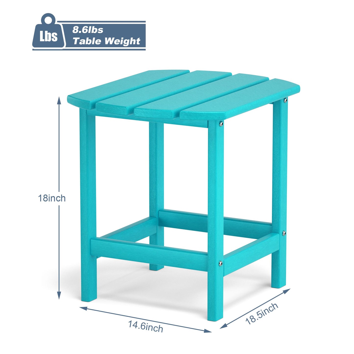 Adirondack Outdoor Side Table;  HDPE Plastic End Tables for Patio;  Backyard;  Pool;  Indoor Outdoor Companion;  Easy Maintenance Weather Resistant Lawn Furniture