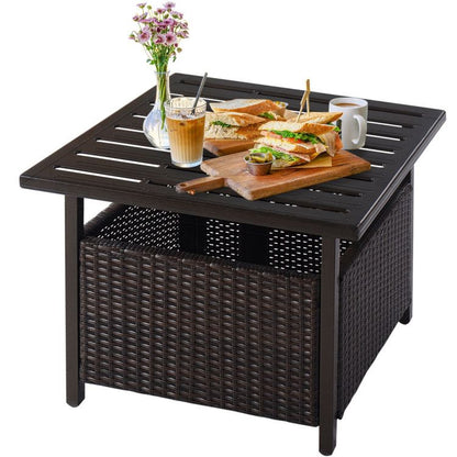 Outdoor Patio Rattan Wicker Steel Side Deck Table