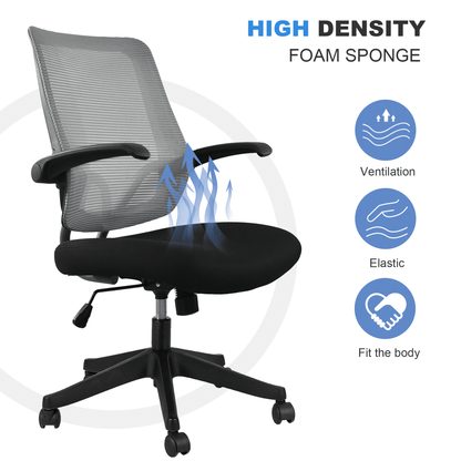 Ergonomic Mid-back Office Chair with Flip-up Armrest,360° Silent Wheels