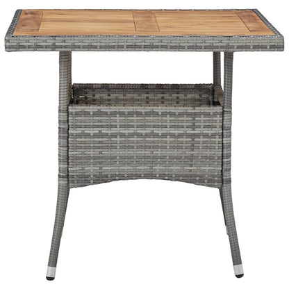 Patio Dining Table Gray Poly Rattan and Solid Acacia Wood