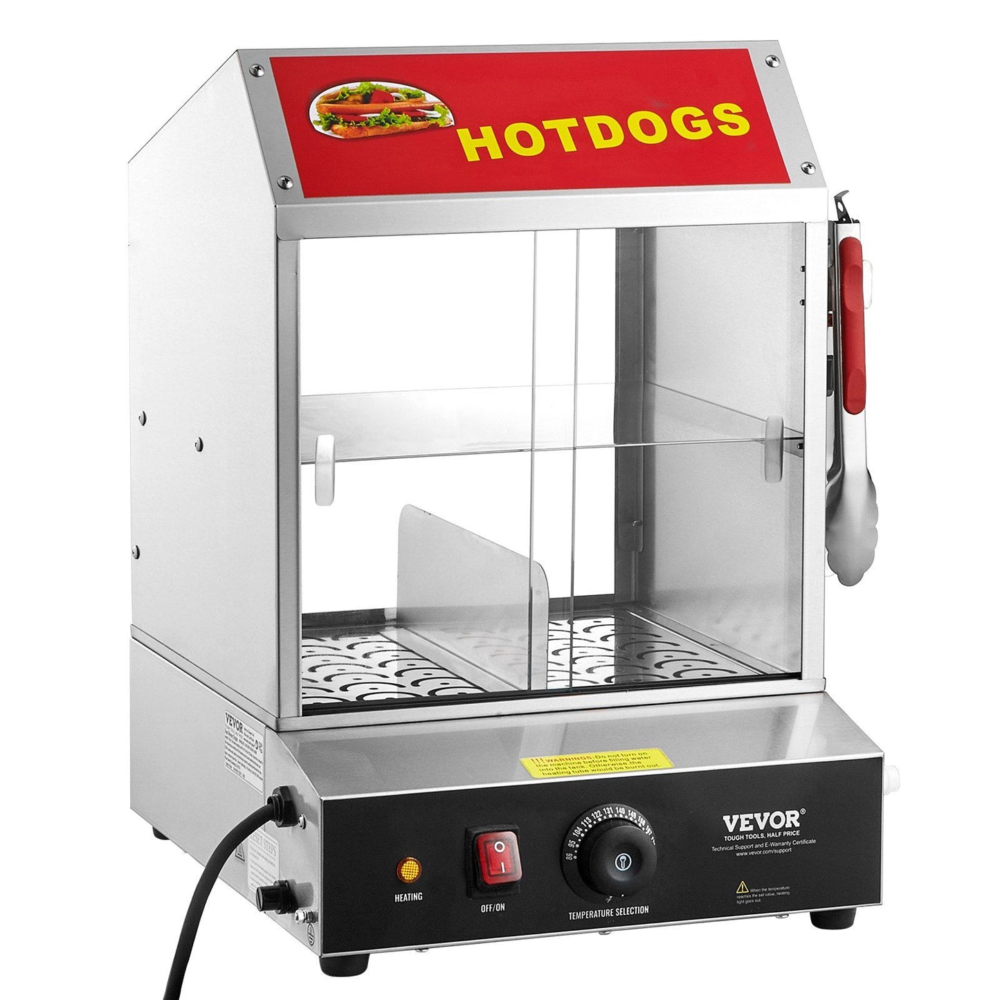 VEVOR Commercial Hot Dog Steamer 2-Tier Electric Bun Warmer 28.5QT Slide Doors