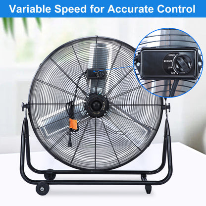 Dynamic 30-Inch Floor Fan with Roll Booster - Industrial-Grade Airflow, 360 Degree Adjustable Tilt, and Portable Design for Rapid Cooling and Flexible Air Circulation