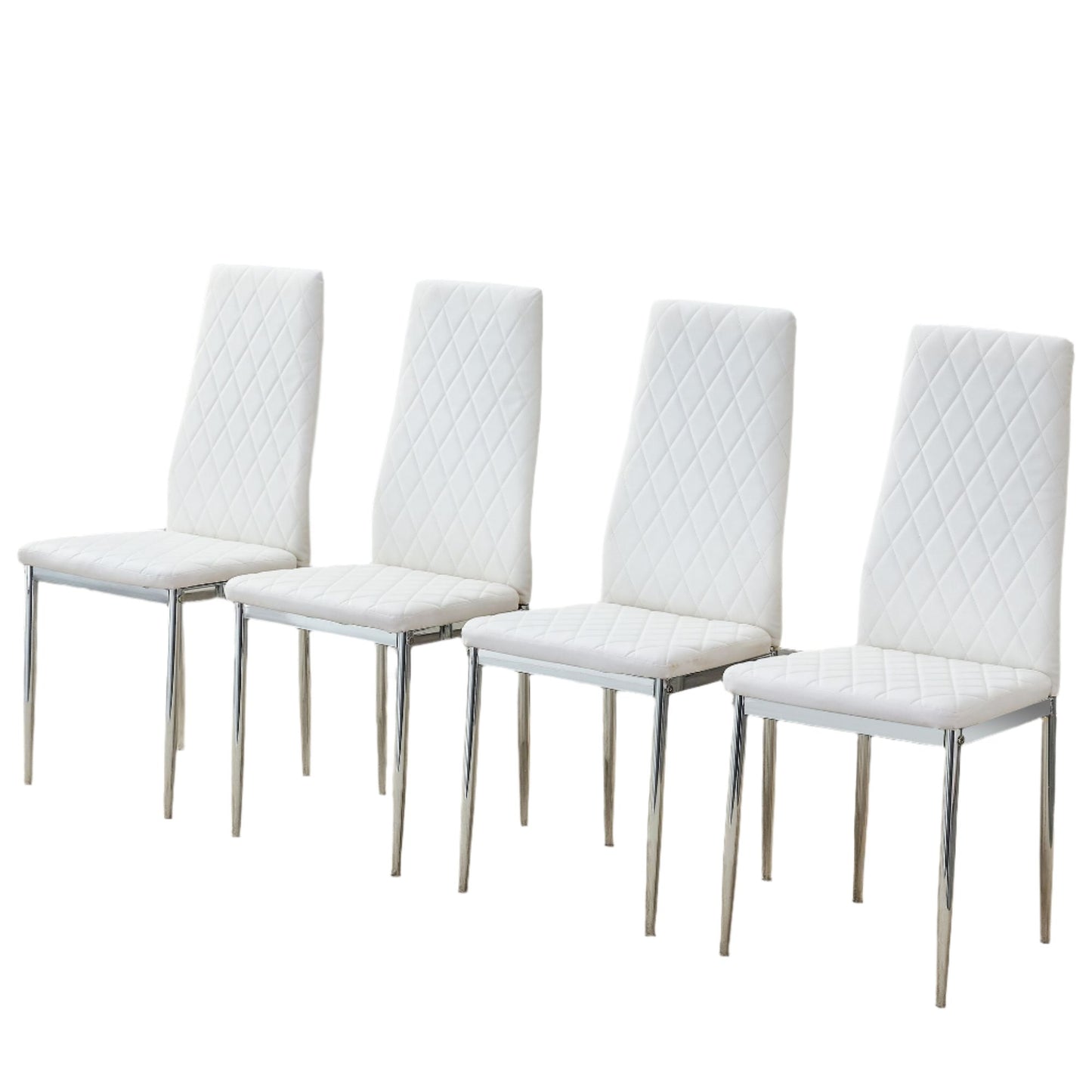 [SET OF 4] Grid armless white high backrest dining chair