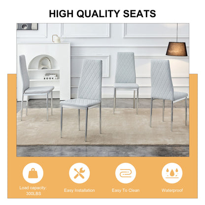 [SET OF 4] Checkered light grey armless high back dining chairs,