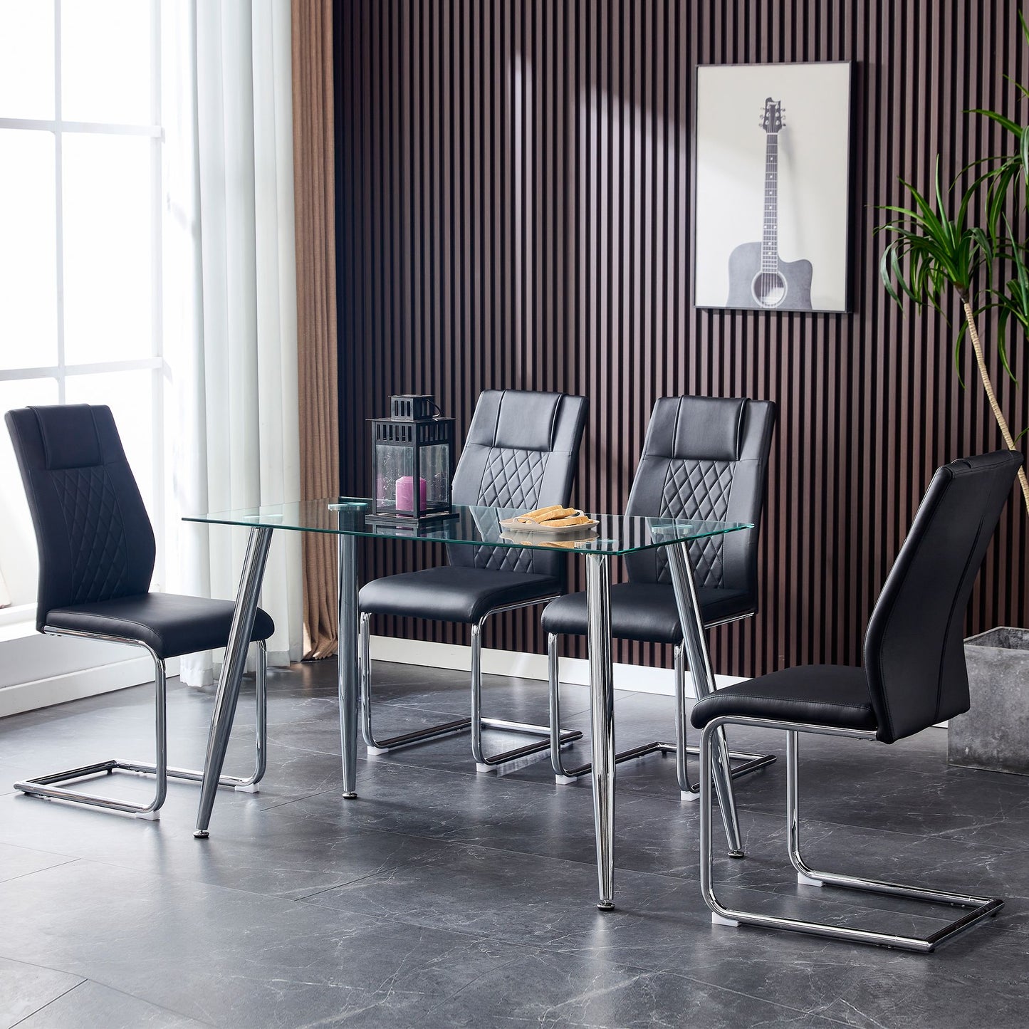 [SET OF 4] Modern Dining Chairs with Faux Leather Padded Seat