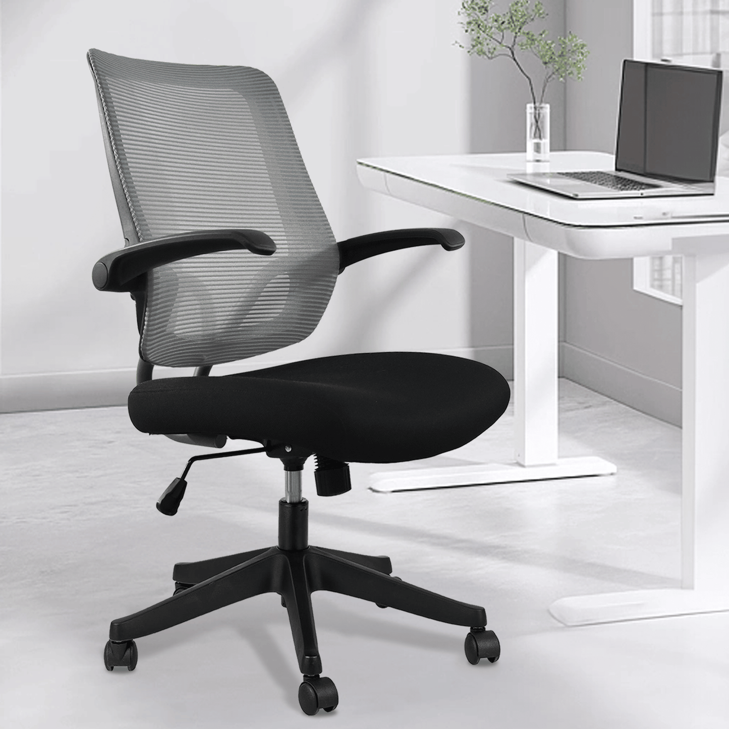 Ergonomic Mid-back Office Chair with Flip-up Armrest,360° Silent Wheels