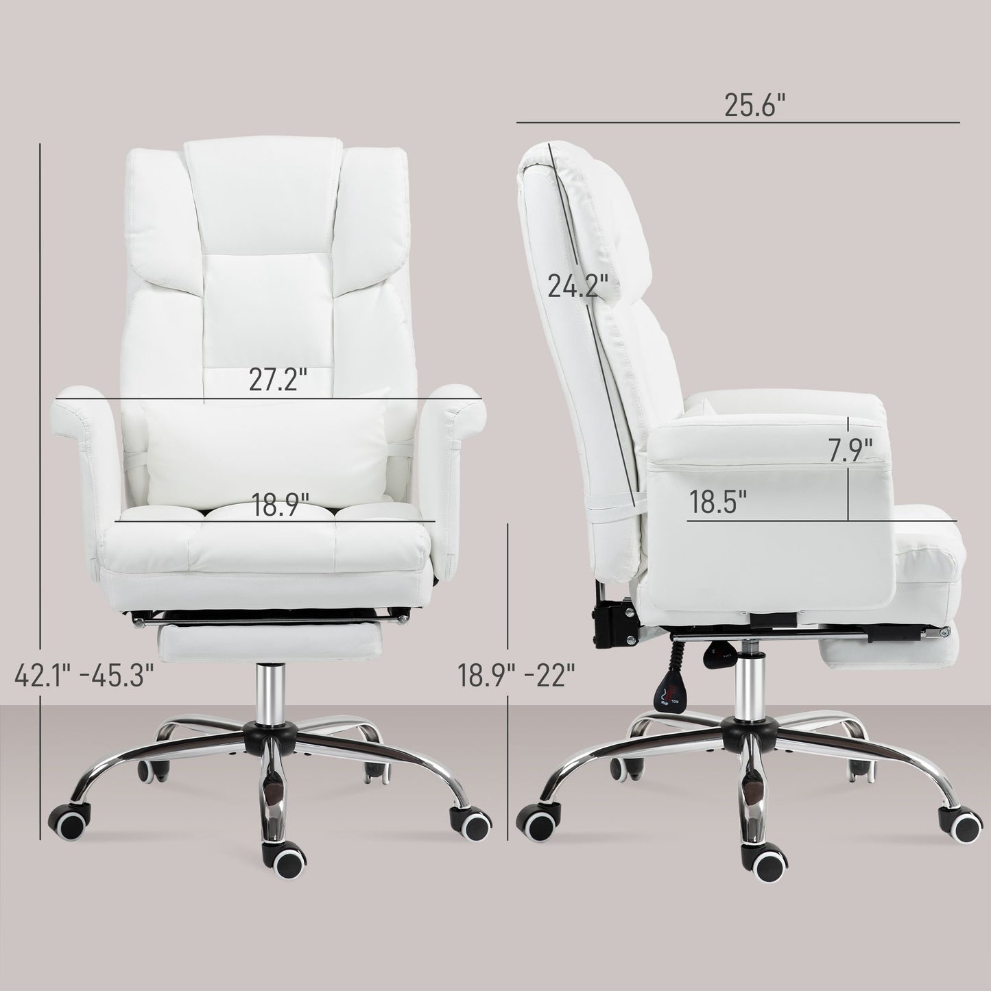 HOMCOM Executive Office Chair, PU Leather Ergonomic Office Desk Chair, Reclining and Swivel Chair with Footrest and Lumbar Support, White