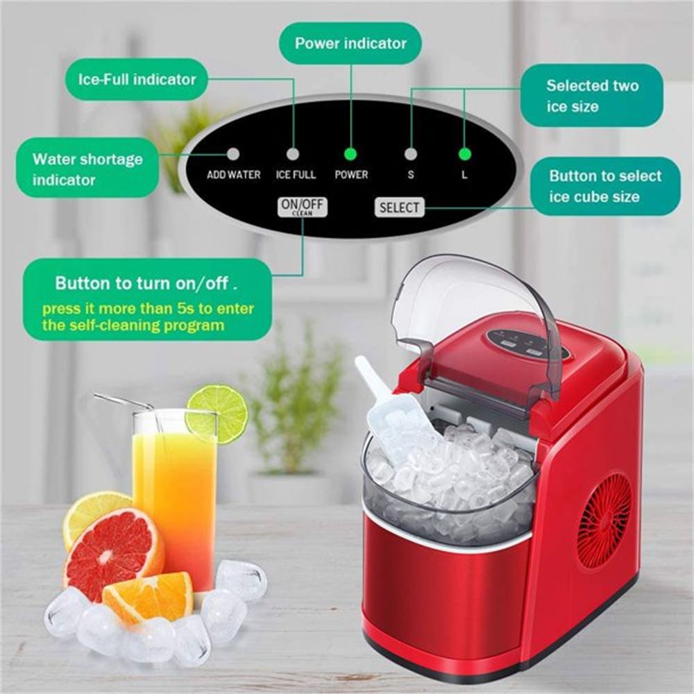 Countertop Ice Maker;  9 Cubes Ready in 6-8 Minutes with Self-Cleaning Program;  Compact Automatic Ice Makers;  Red;  Black&Red;  White