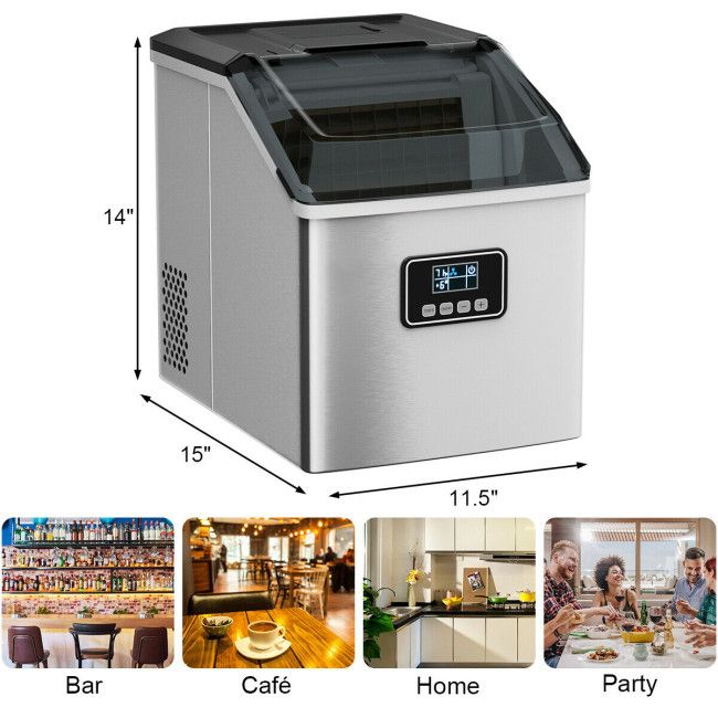 48 Lbs Stainless Self-Clean Ice Maker with LCD Display