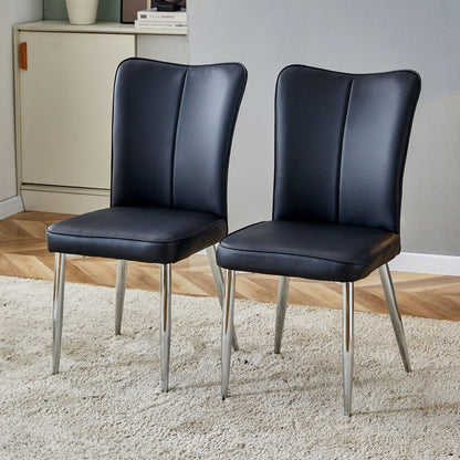 [SET OF 2] Modern Minimalist Black Dining Chairs with Curved Backrest and Cushion.