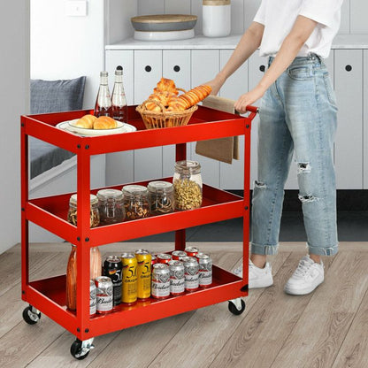 3-Tier Utility Cart with Steel Frame and Four Wheels