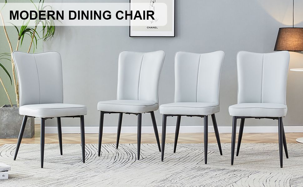 [SET OF 4] Modern minimalist light grey dining chairs and office chairs.