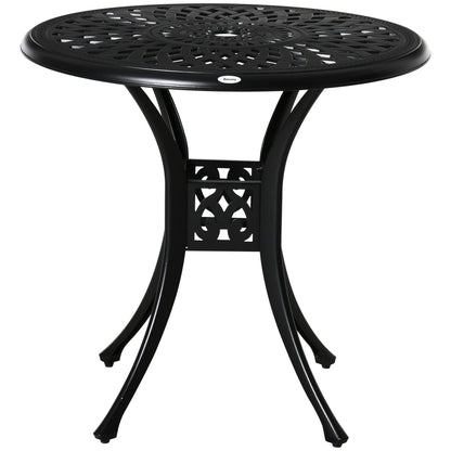 Outsunny 30" Round Patio Dining Table with Umbrella Hole, Antique Cast Aluminum Outdoor Bistro Table Only, Black