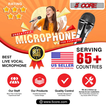 5 CORE Microphone Dynamic Vocal Handheld Mic Cardioid Unidirectional Microfono w On Off Switch + XLR Audio Cable for Singing Karaoke Public Speaking & Parties - PM 817 CH