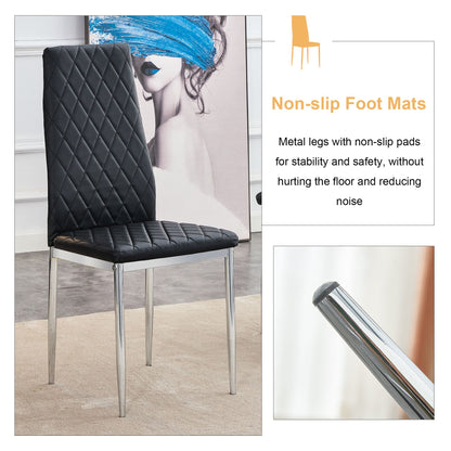 [SET OF 4] Checkered armless high back black and metal dining chair