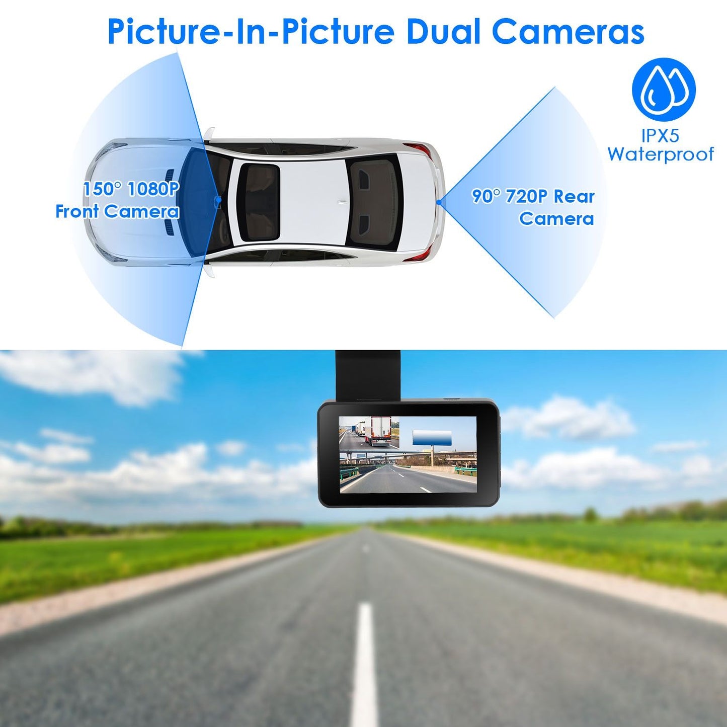 1080P Dual Lens Dash Cam Vehicle Driving Recorder Car DVR with WiFi GPS G-Sensor APP Control Motion Detection Parking Monitor Night Vision