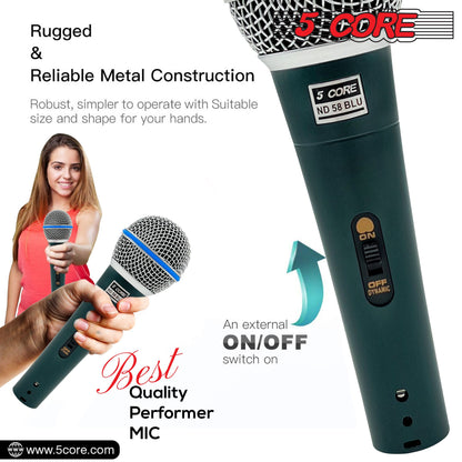 5 CORE Professional Dynamic Vocal Microphone Neodymium Cardioid Unidirectional Handheld Mic for Singing Karaoke Steel Mesh Grille Metal Body With ON Off Switch + 16ft Detachable Cable + Clip + Bag