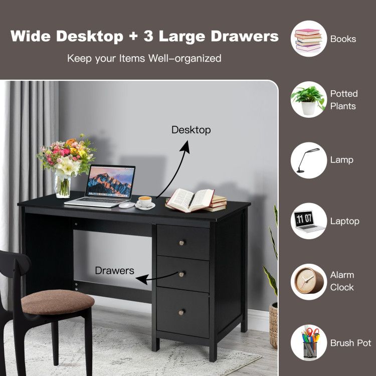 3-Drawer Home Office Study Computer Desk with Spacious Desktop