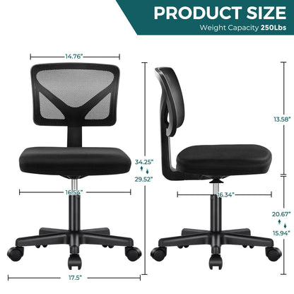 Sweetcrispy Armless Desk Chair Small Home Office Chair with Lumbar Support