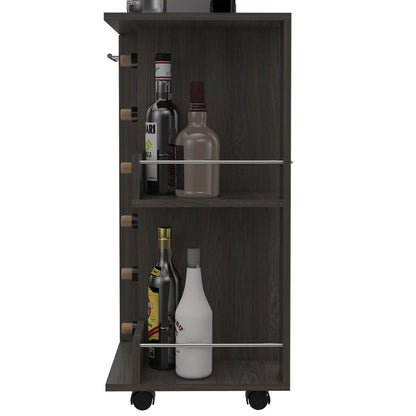 Tennessee Bar Cart, One Cabinet With Division, Six Cubbies For Liquor, Two Shelves