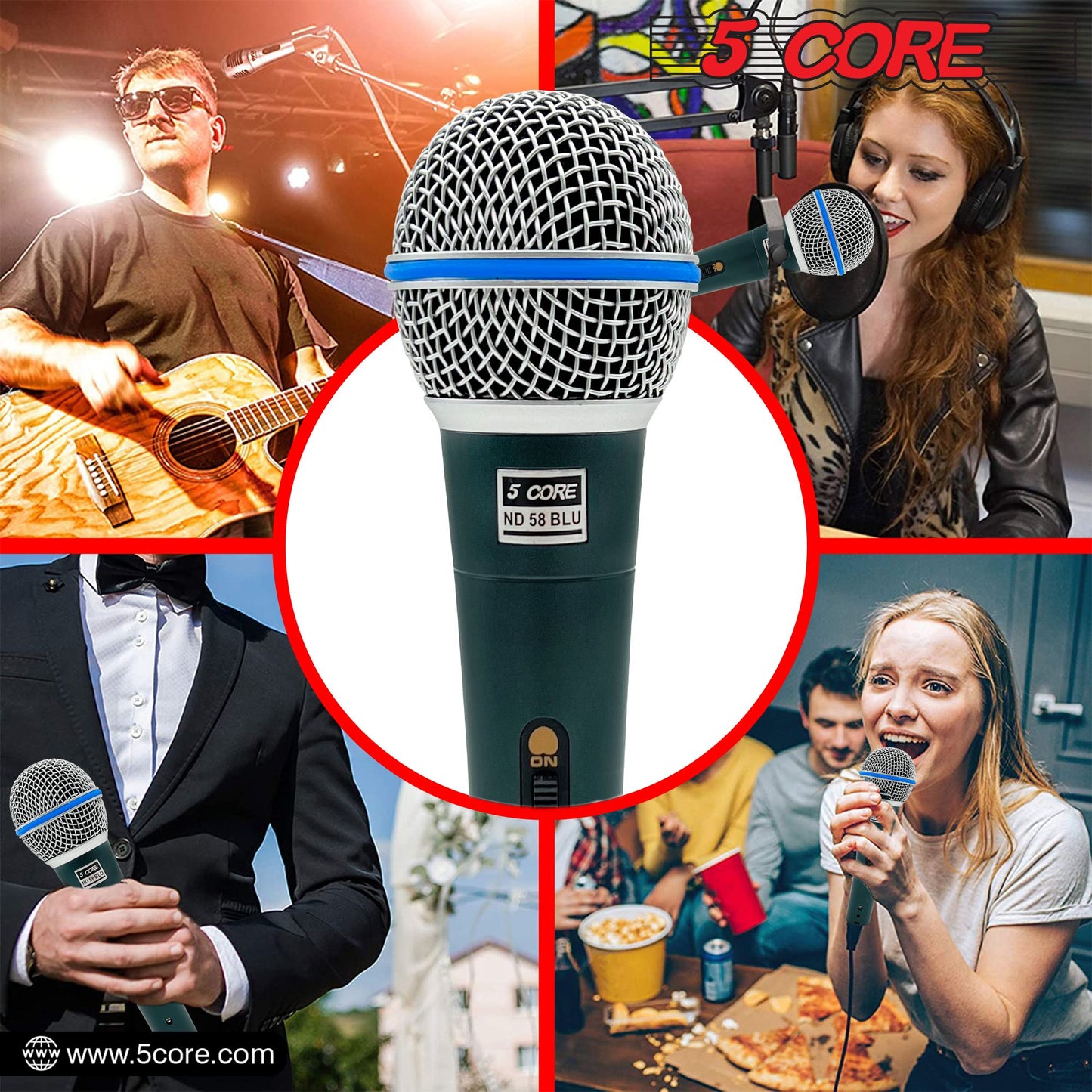 5 CORE Professional Dynamic Vocal Microphone Neodymium Cardioid Unidirectional Handheld Mic for Singing Karaoke Steel Mesh Grille Metal Body With ON Off Switch + 16ft Detachable Cable + Clip + Bag