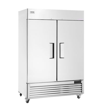 VEVOR Commercial Freezer 44.21 Cu.ft, Reach In 54.4" W Upright Freezer 2 Doors, Auto-Defrost Stainless Steel Reach-in Freezer with 8 Adjustable Shelves, -13 to 5°F Temp Control, LED Lighting, 4 Wheels