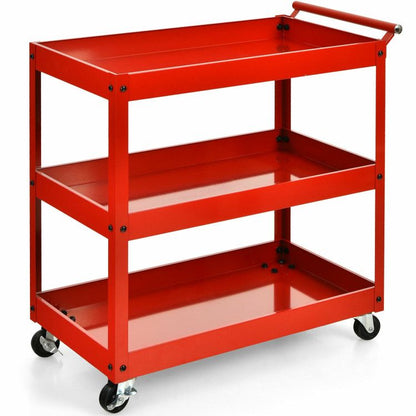 3-Tier Utility Cart with Steel Frame and Four Wheels