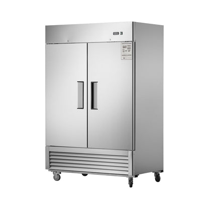 54"W Commercial Refrigerator 2 Section 2 Solid Door Stainless Steel Reach-in Refrigerator 42.2 Cu.ft. Upright Fan Cooling Refrigerator for Restaurant, Bar, Shop, Home, Garage, Business, Kitchen, Resid