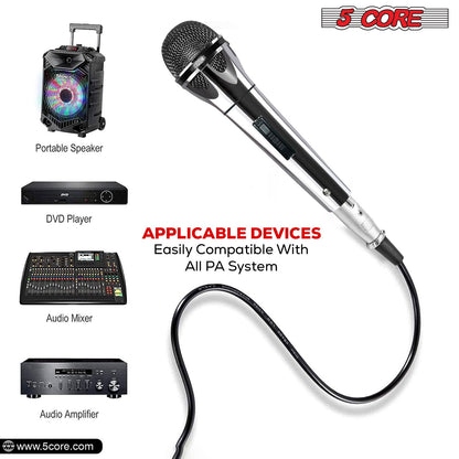 5 CORE Microphone Dynamic Vocal Handheld Mic Cardioid Unidirectional Microfono w On Off Switch + XLR Audio Cable for Singing Karaoke Public Speaking & Parties - PM 817 CH