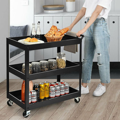 3-Tier Utility Cart with Steel Frame and Four Wheels