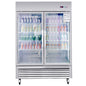 54"W Commercial Refrigerator 2 Section 2 Glass Door Stainless Steel Display Refrigerator 42.2 Cu.ft. Reach-in Merchandising Refrigerator Upright Fan Cooling Merchandiser for Restaurant, Bar, Shop