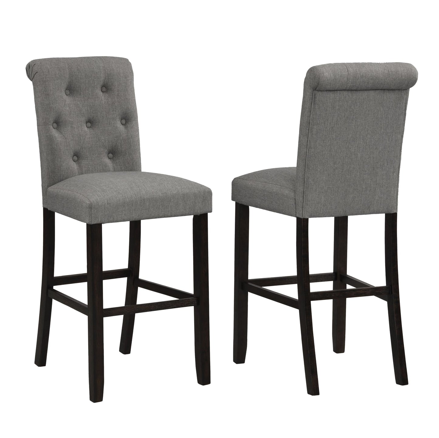 [SET OF 2] Leviton Solid Wood Tufted Asons Grey Barstool